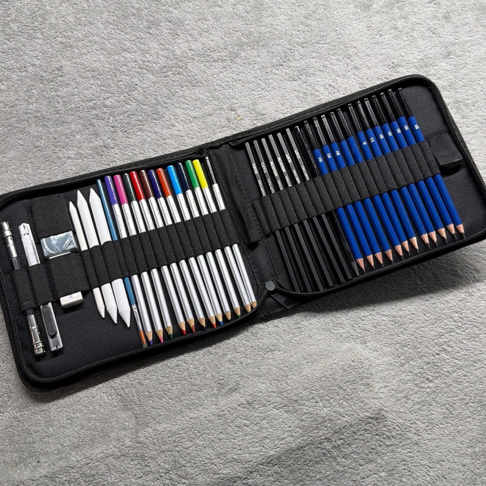 New Professional Drawing Sketc Art Set 35 Pc Graphite Charcoal Colored Pencils
